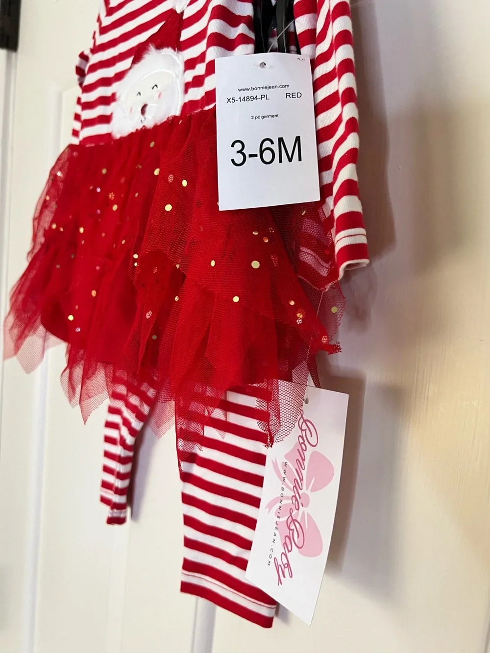 Bonnie Baby Red White Santa Tulle Tutu with leggings size 3-6 month